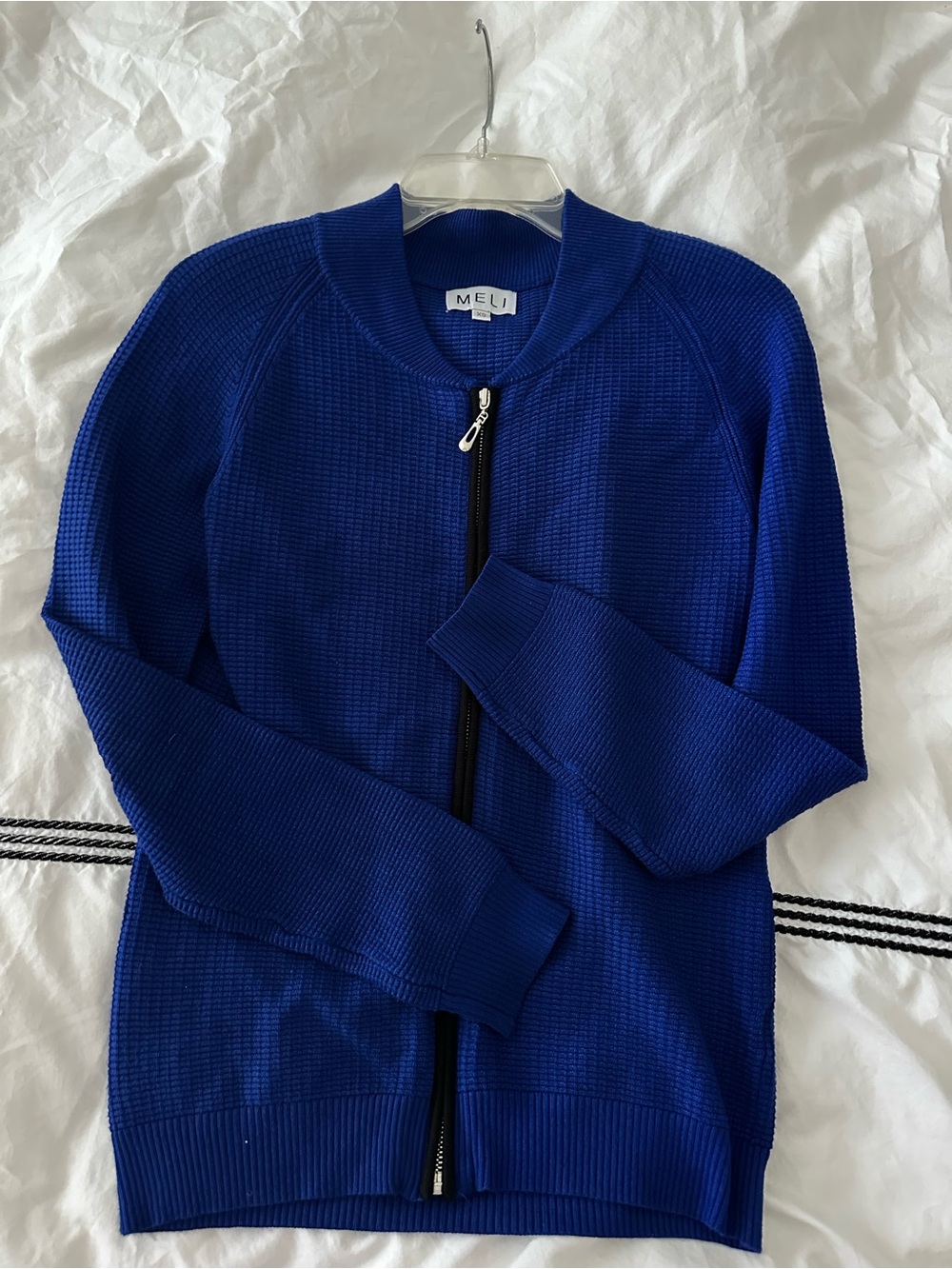 Women's Royal Blue Zip-Up Knit Cardigan